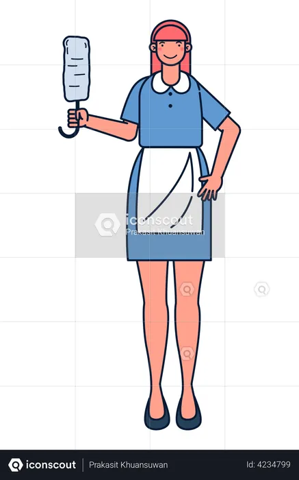 Housekeeper holding window duster  Illustration