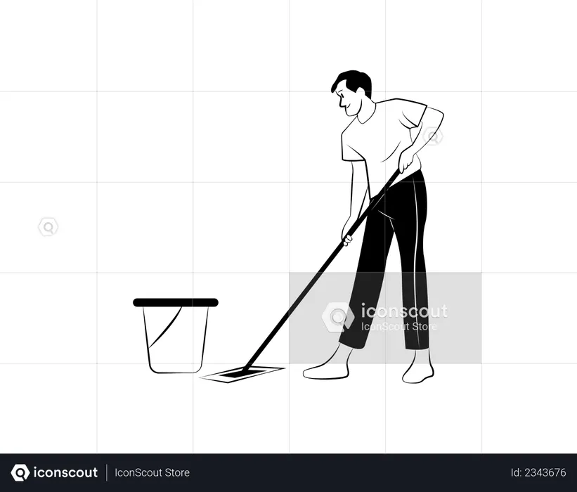 Best Housekeeper moping doing chores Illustration download in PNG