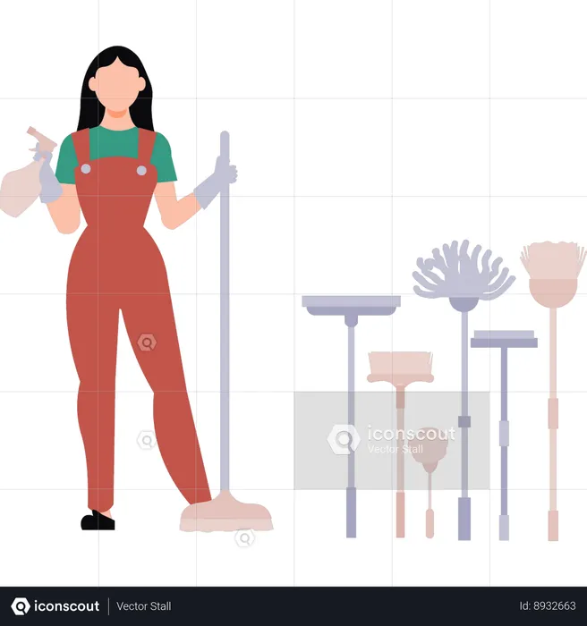 Housekeeping girl is cleaning  Illustration