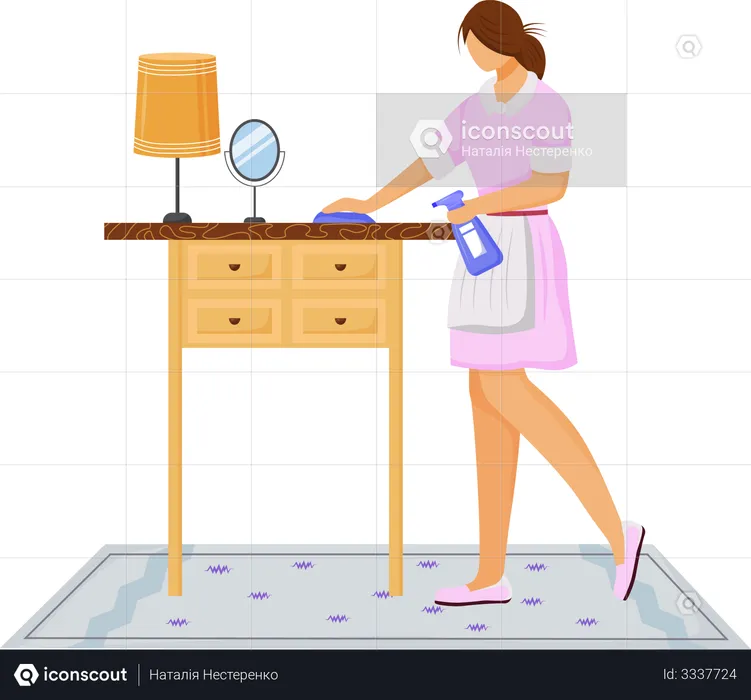 Housekeeping staff cleaning table  Illustration