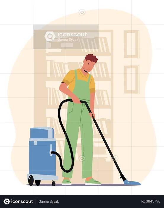 Housekeeping worker vacuuming the floor  Illustration