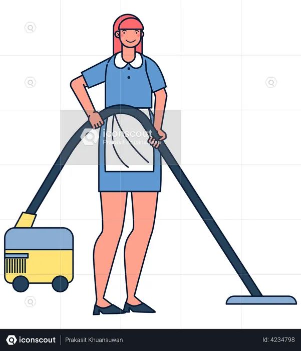 Housemaid vacuuming the floor  Illustration