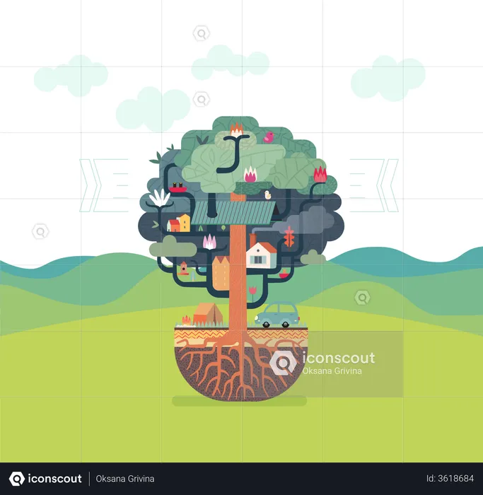 Houses on tree  Illustration