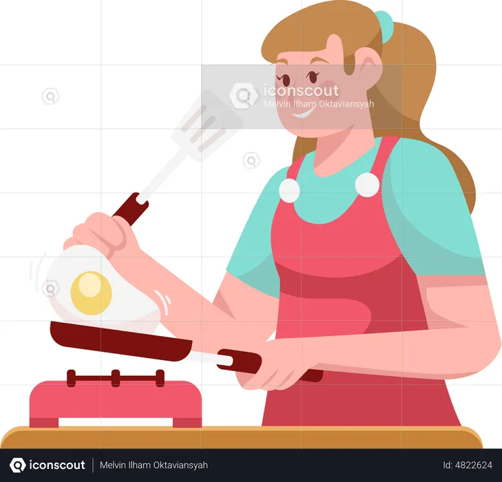 Housewife Cooking Omelet  Illustration