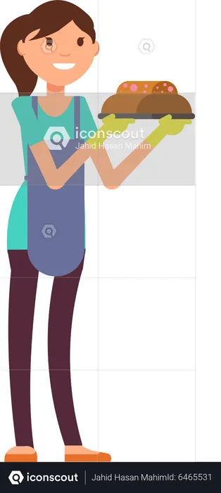 Housewife holding dish  Illustration