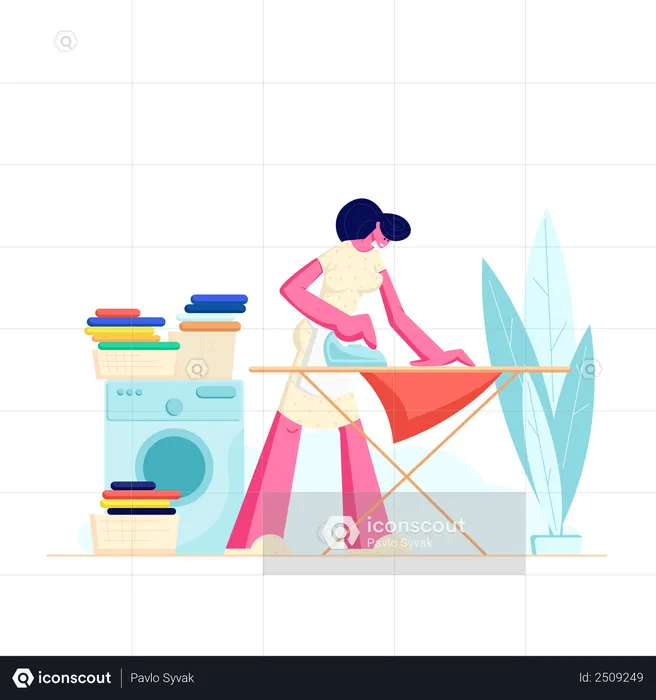 Housewife Ironing clothes  Illustration