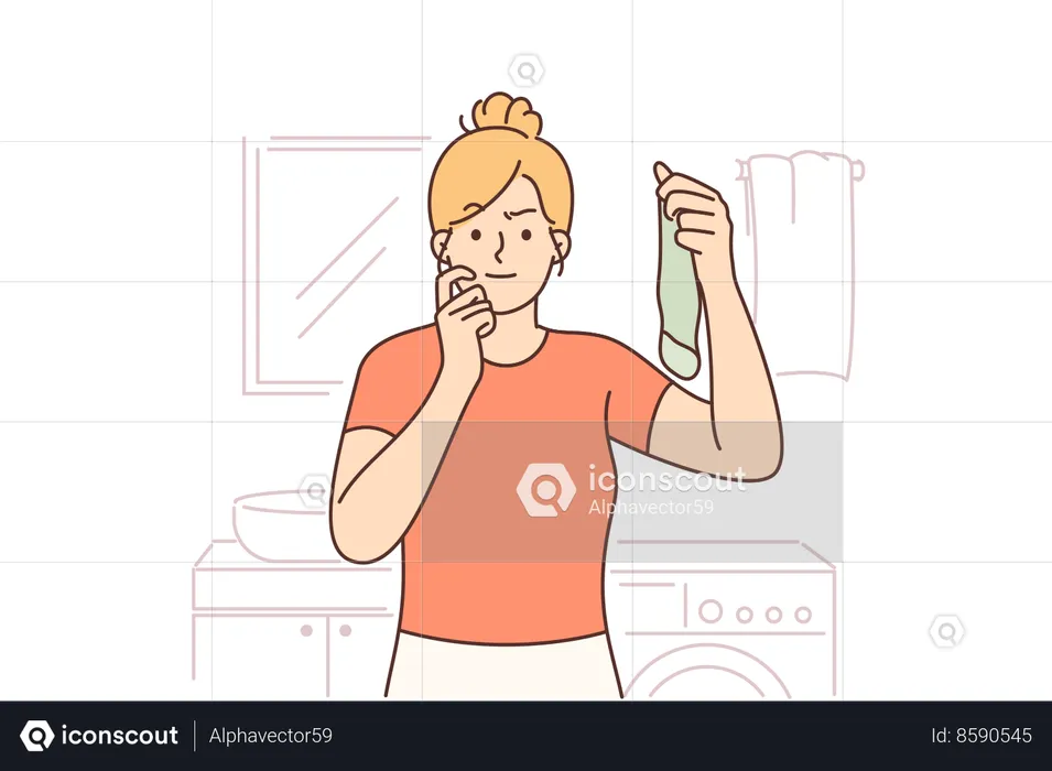 Housewife is holding dirty sock  Illustration