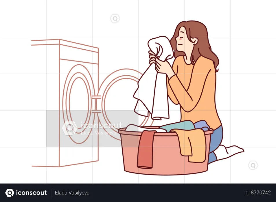 Housewife is washing clothes in washing machine  Illustration