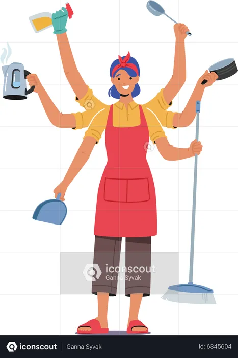 Housewife with multiple work  Illustration