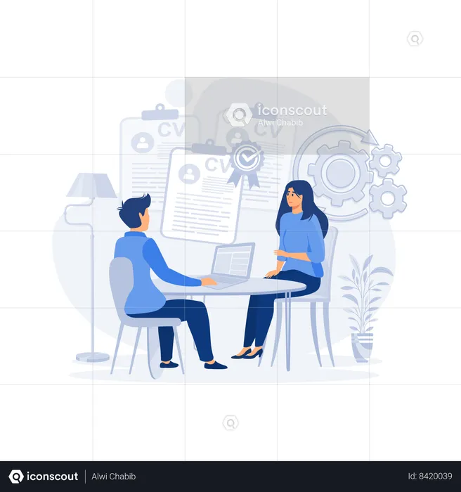 HR manager and candidate doing interview  Illustration