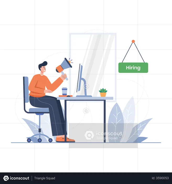 HR Manager doing advertisement for job hiring  Illustration
