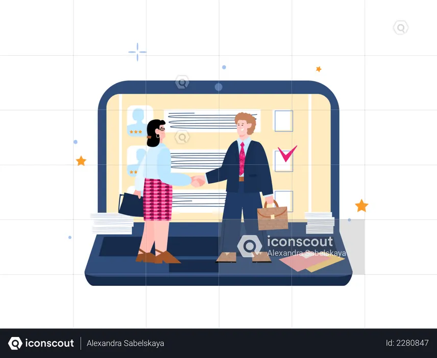 HR manager hand shaking with female candidate  Illustration