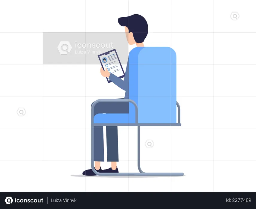 HR Manager watching employee profile on clipboard  Illustration