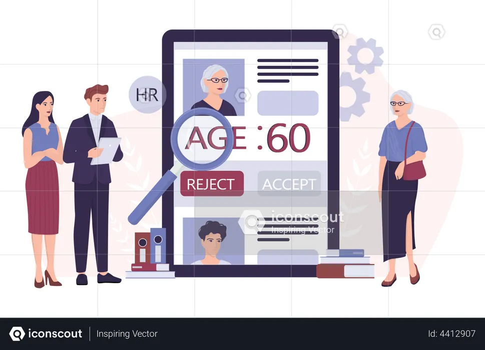 HR specialist reject an old woman cv  Illustration