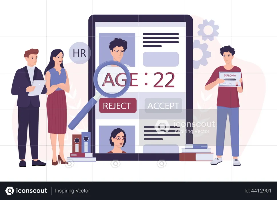 HR specialist reject an young boy cv  Illustration