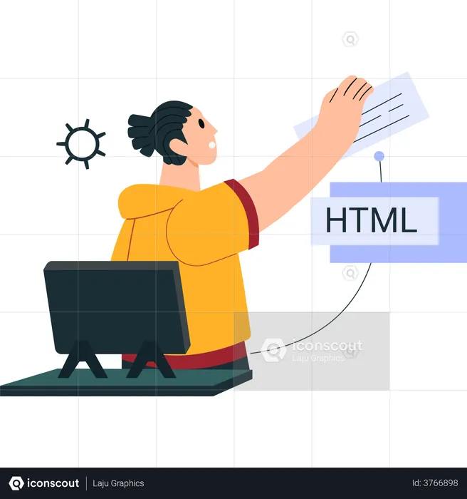 HTML programmer doing web developing  Illustration
