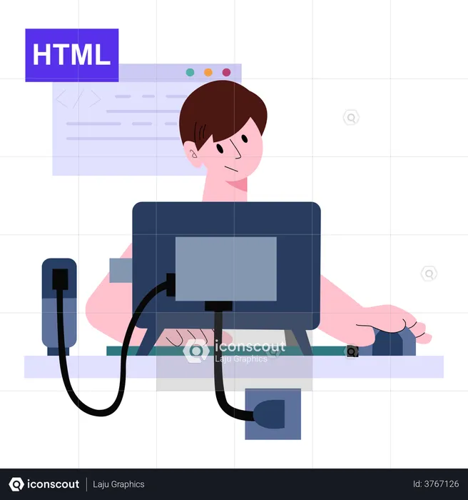 HTML programmer doing web developing  Illustration