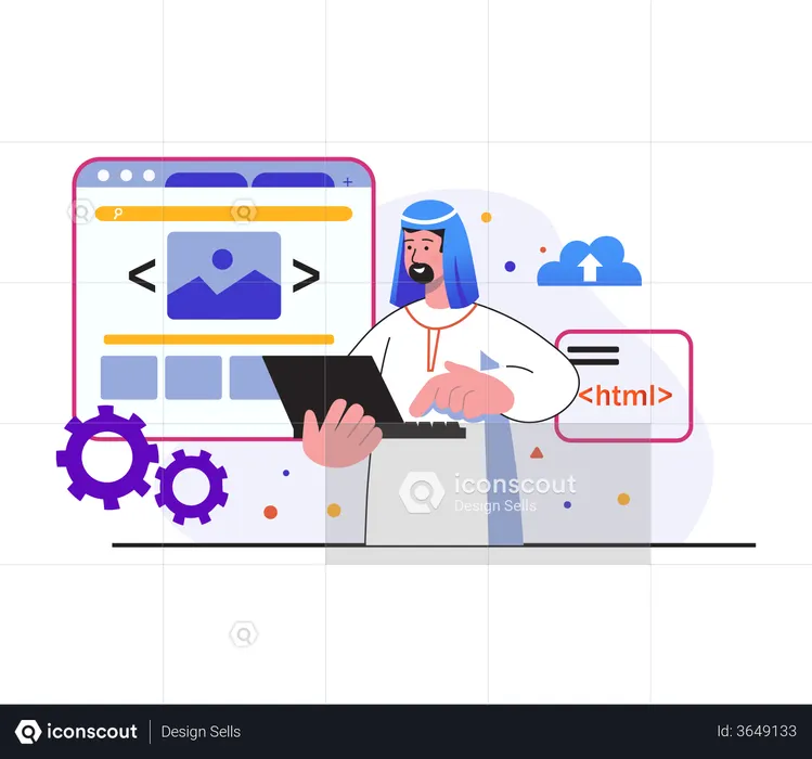 HTML Programmer Doing Web Developing  Illustration
