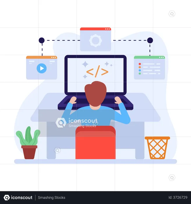 HTML programmer doing web developing  Illustration