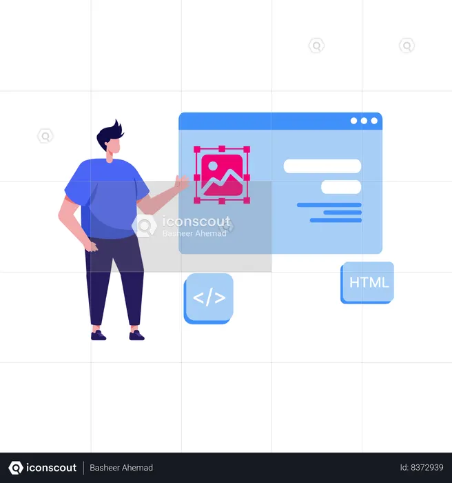 HTML programmer working on front end  Illustration