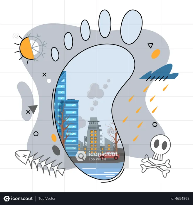 Huella de carbono liberada por los residuos industriales  Ilustración