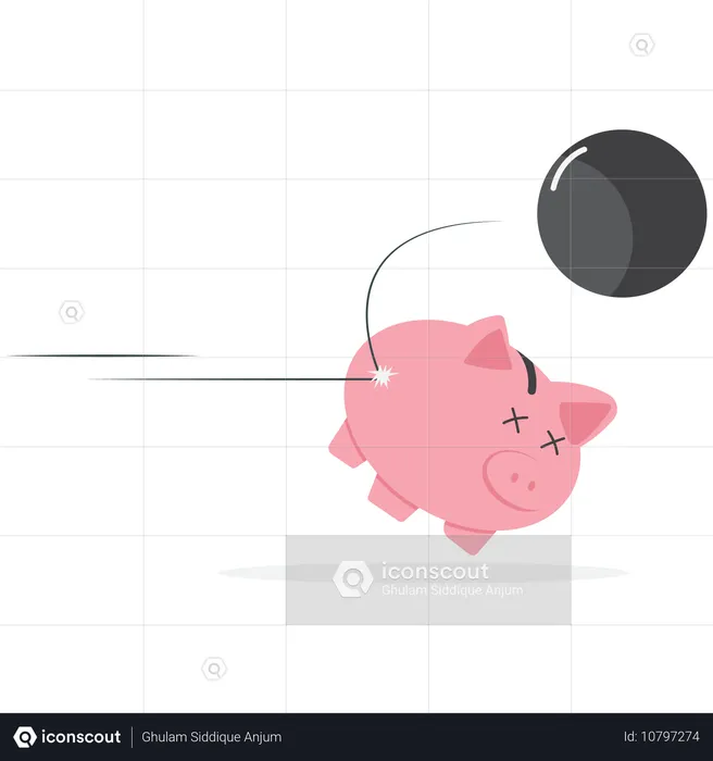 Huge dumbbell crushed piggy bank  Illustration