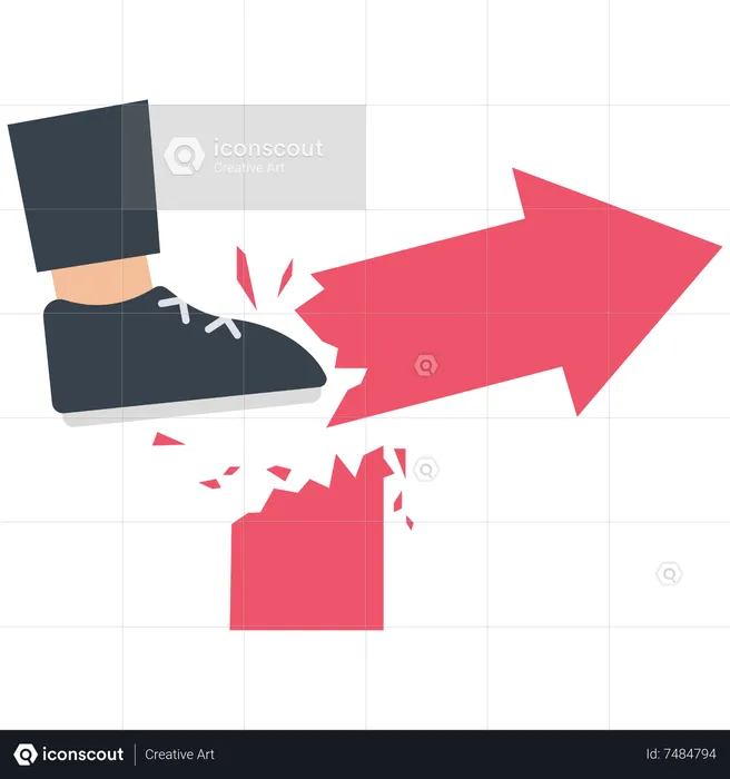 Huge foot hits and shatters growing red arrow with one kick  Illustration