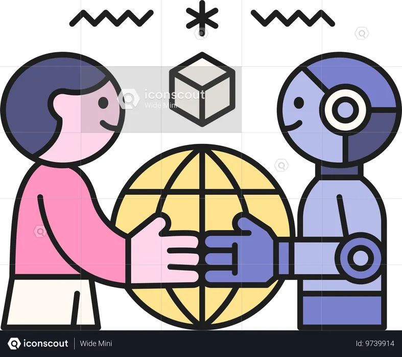 Human and ai working together  Illustration