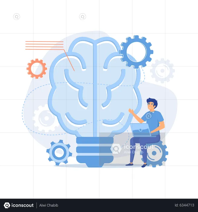 Human brain with gears thinking and users  Illustration