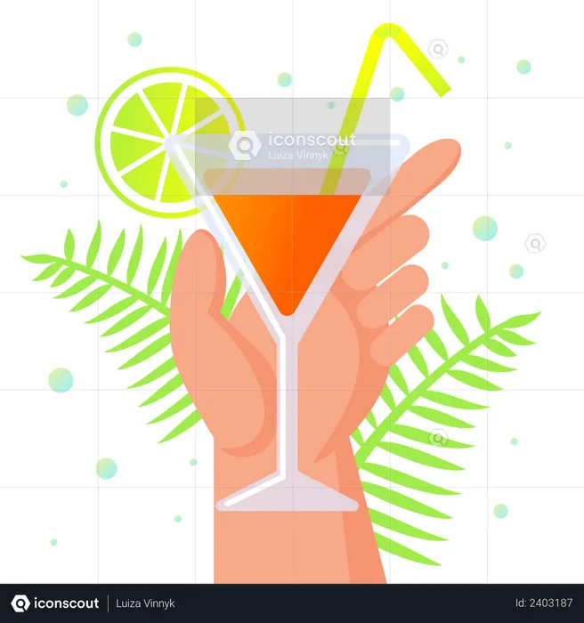 Human Hand Holding Glass with Cocktail  Illustration