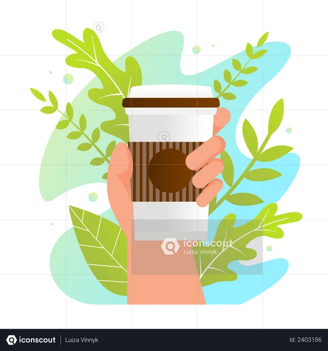 Human Hand Holding Plastic Cup with Hot Beverage  Illustration