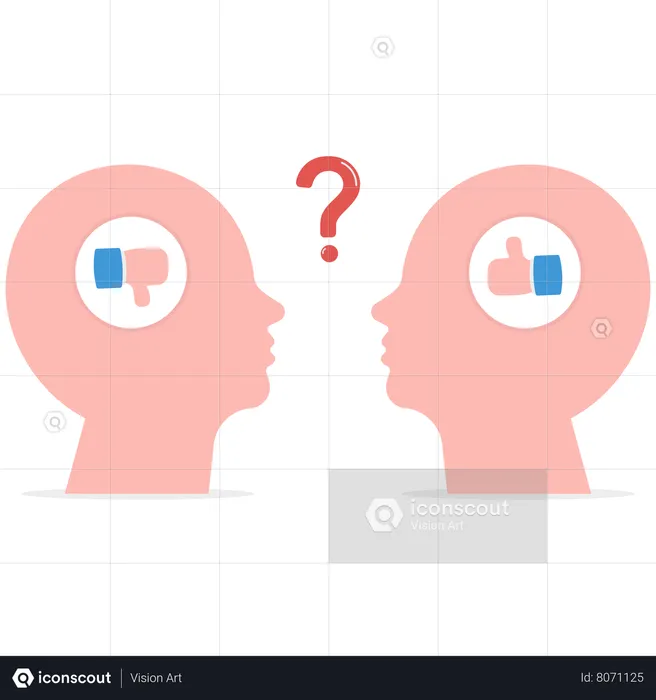 Human head looking at object with difference perception  Illustration