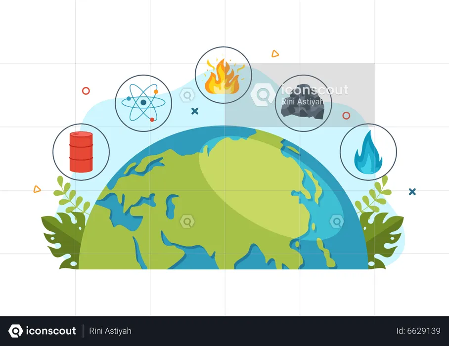 Human made energy sources on earth  Illustration