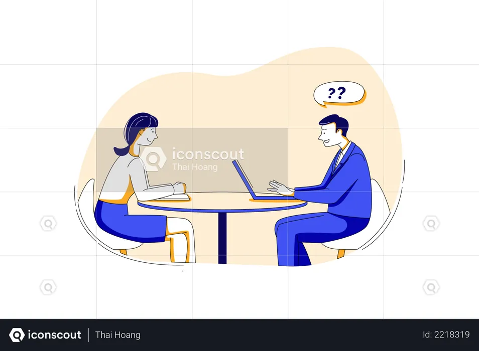 Human resources manager conducting job interview with applicants in office  Illustration