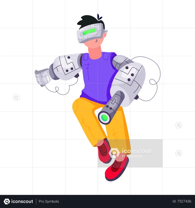 Human Robot with robotic arm  Illustration