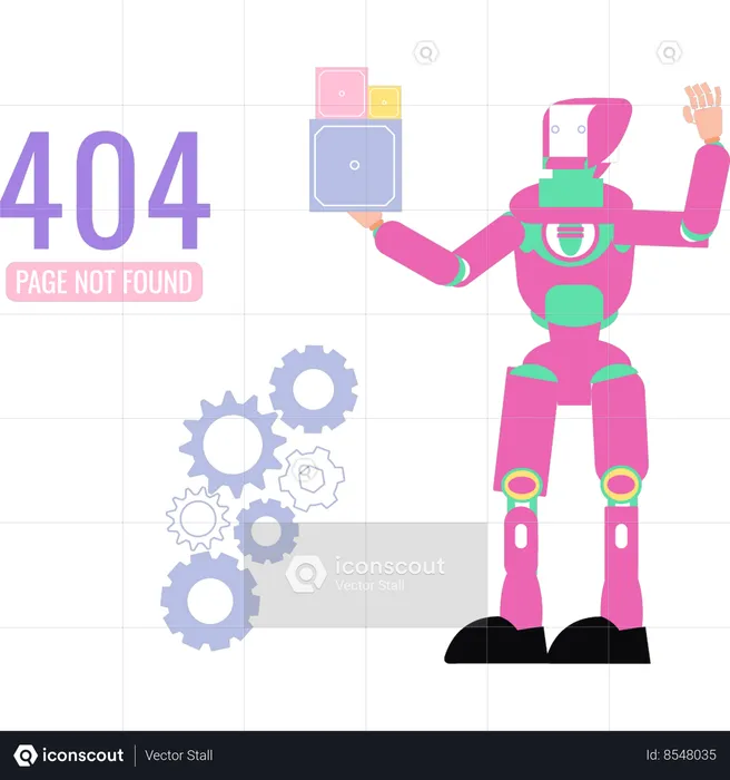 Humanoid robot encounters 404 error page  Illustration