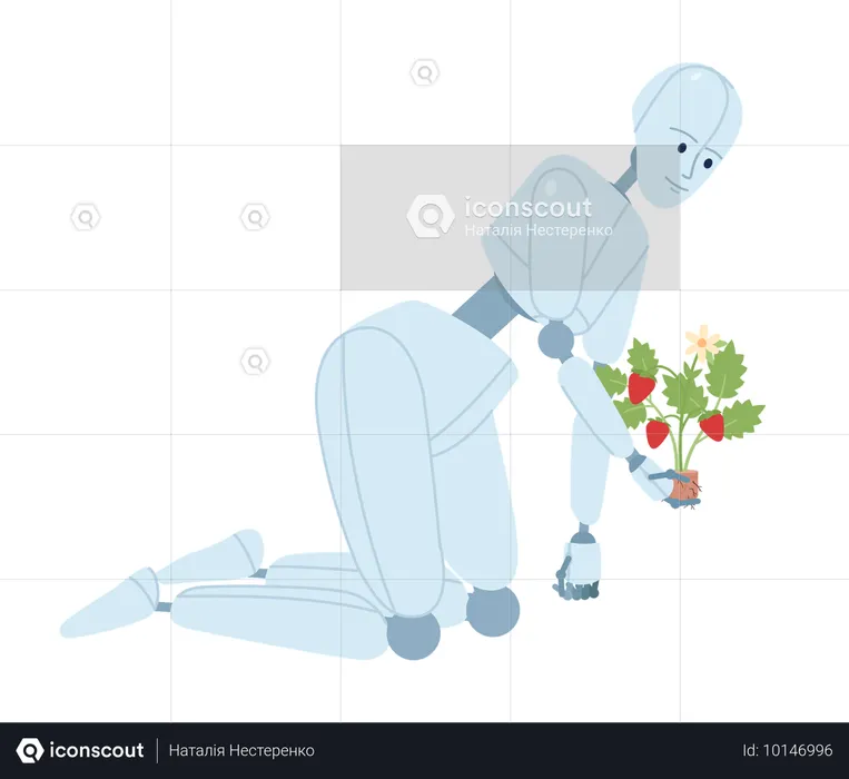 Humanoid robot gardener  Illustration