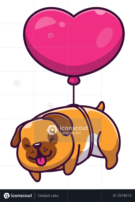 Hund wird mit Ballon hochgehoben  Illustration
