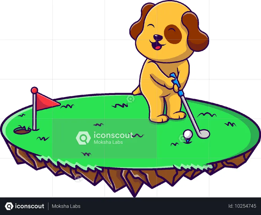 Hund spielt Golf auf Gras  Illustration