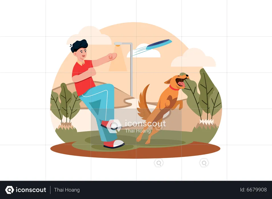 Hunde und Herrchen im Park  Illustration