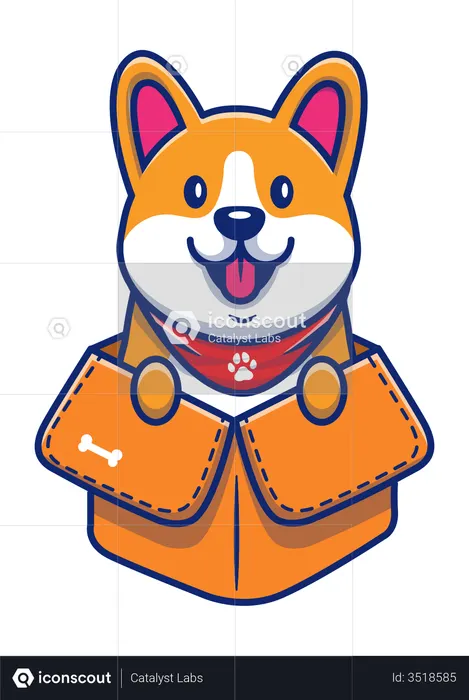 Hund sitzt in einer Kiste  Illustration