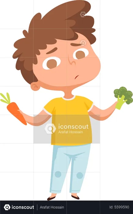 Hungry boy dont like vegetables  Illustration