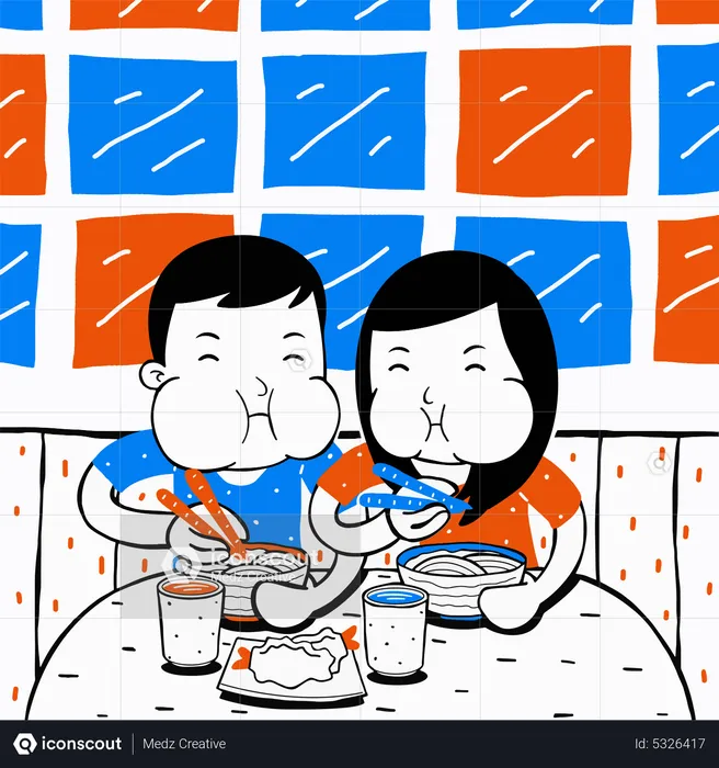 Hungry couple eating food  Illustration