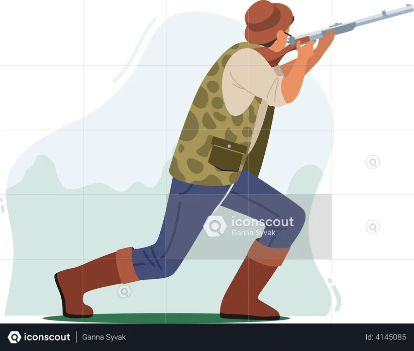 Hunter shoot with rifle hunting  Illustration