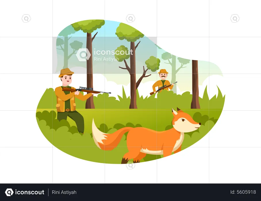 Hunter shooting animal  Illustration