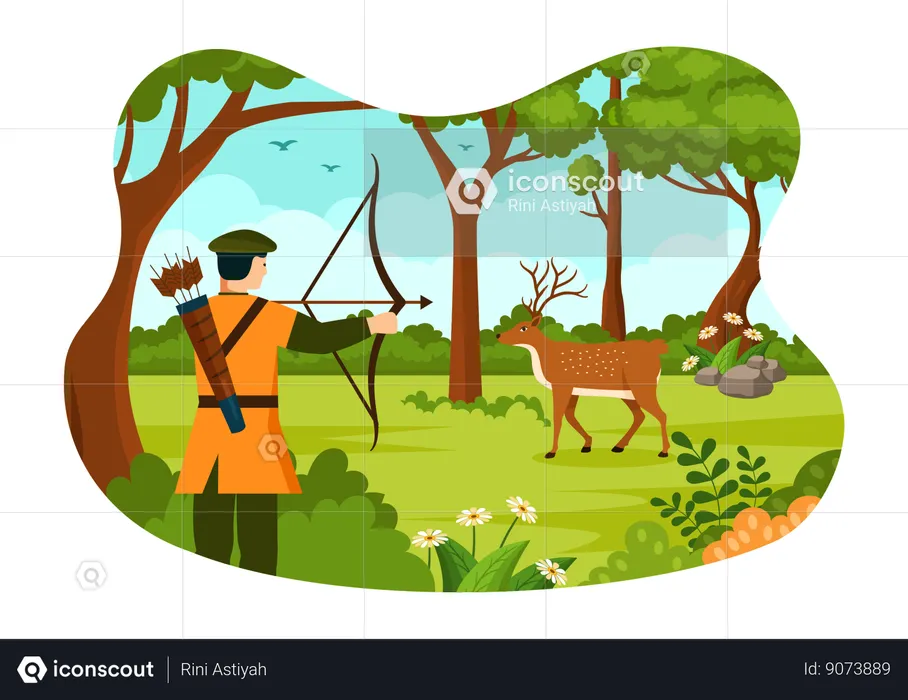 Hunter Shooting Animal  Illustration