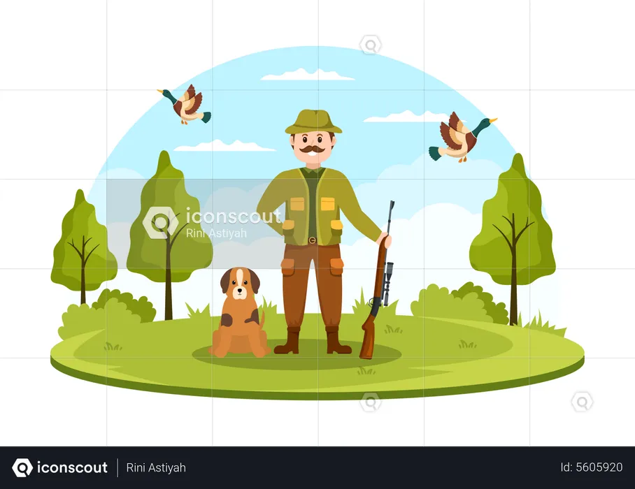 Hunter with dog  Illustration