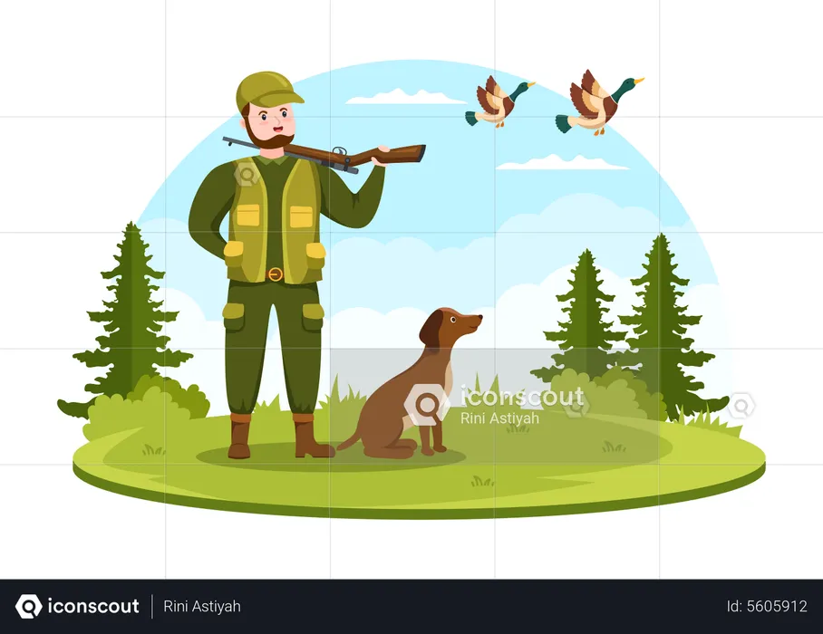 Hunter with Hunting Rifle  Illustration