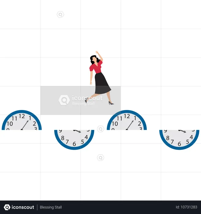 Hurry businesswoman running fast on time run out clock  Illustration