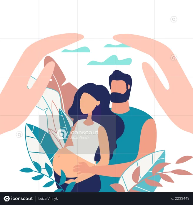 Husband and pregnant lady care  Illustration